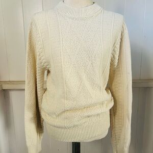 Men's Cream Cable Knit Crewneck Sweater